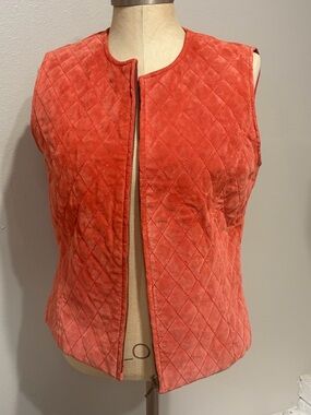 Revue Quilted Sleeveless Leather Vest - Orange